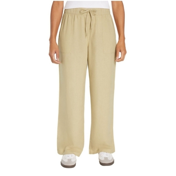 GAP Pants - Gap Linen Blend Khaki Beige Tan Pull-on Wide Leg Pants Size Large Summer Beach